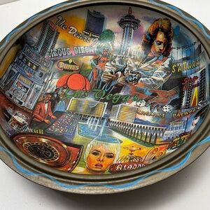 Vintage 70s Ken Haag Las Vegas collectible tin serving bowl